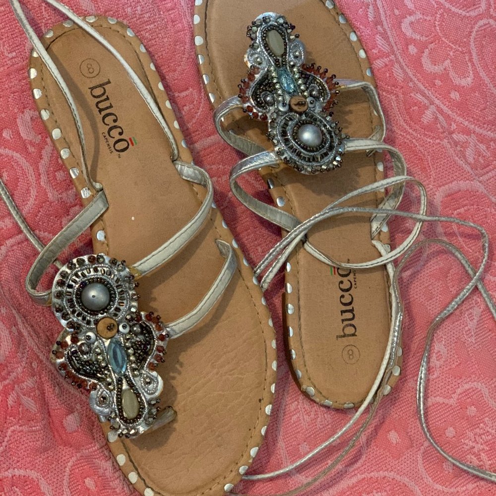 Women's Beaded TIE UP bucco sandals SIZE 8